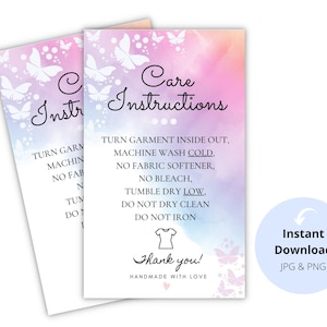 Butterfly Rainbow Care Card Instructions: Garment Washing Guide (Digital Prints)