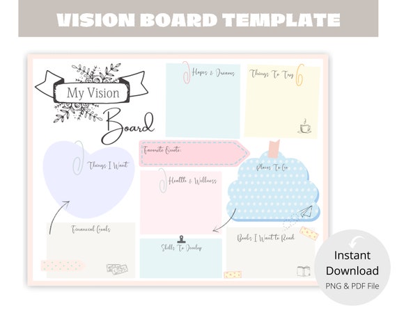 Vision Board Printable Template READY TO PRINT Dream Board - Etsy