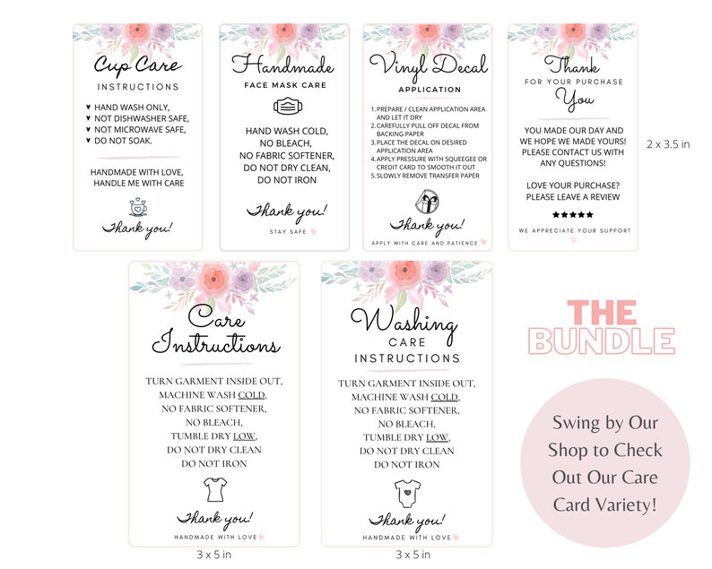 Wreath Cup Care Instructions Card Digital Print Printable Etsy