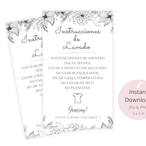 Espagnol Floral Care Card Instructions IMPRESSIONS NUMÉRIQUES Printable Care Tumble Guide pour le vendeur Instrucciones de Lavado Español image 1