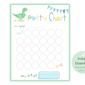 Kids Potty Training Chart Dinosaur, Printable INSTANT DOWNLOAD, Toddlers Reward Chart, Toilet Training image 2
