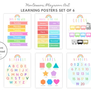 Rainbow Montessori Playroom Prints: Educational Posters Set of 6 (Digital Download)