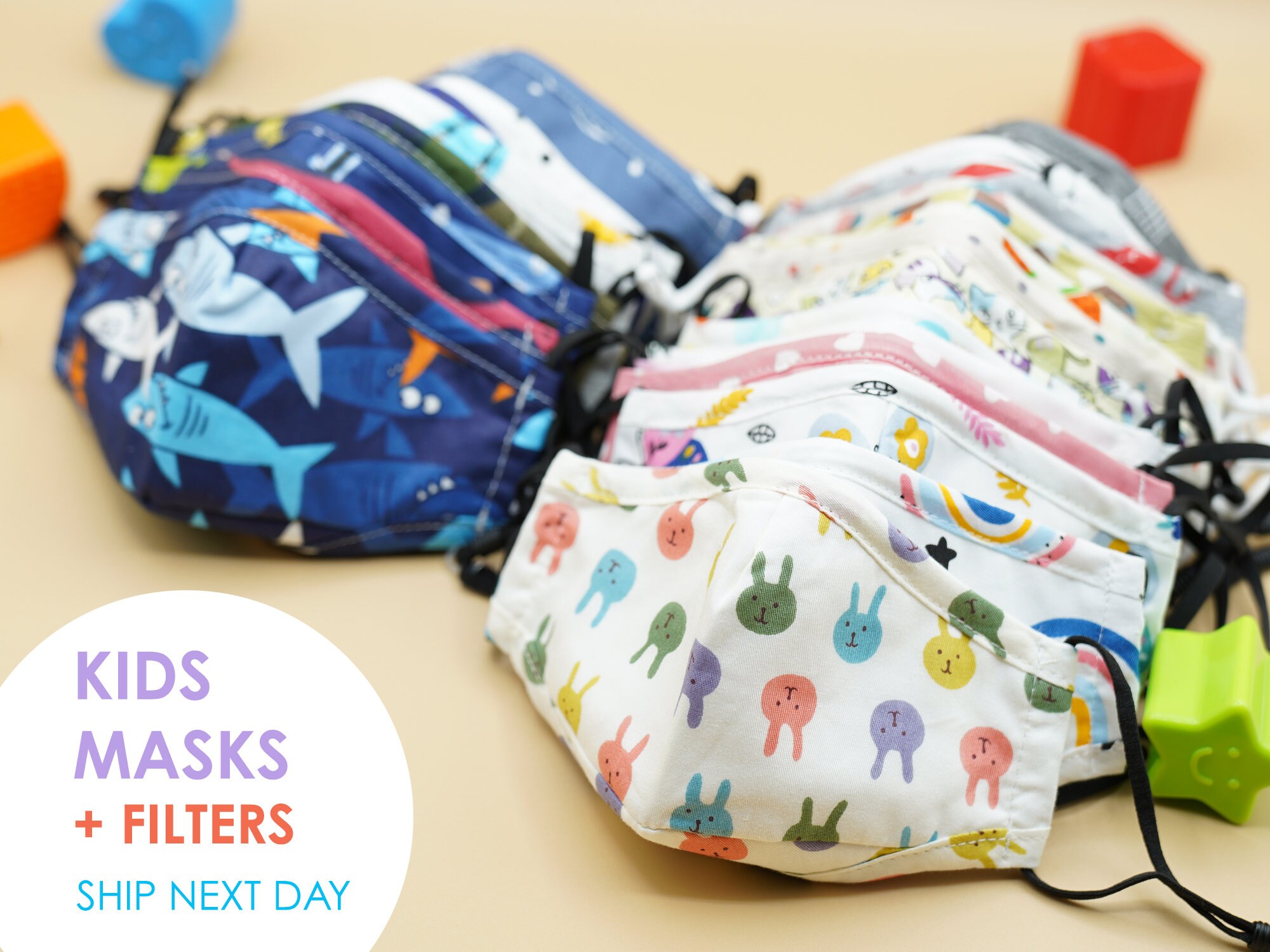 Kids Cotton Face Masks Reusable, with Two Filters, 100% Cotton, Filte…