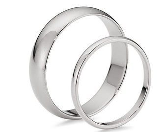 Silver Flat Wedding Ring SET,Men&#39;s Women&#39;s Wedding Engagement Rings,Matching Wedding Band,Eternity Ring,Promise Rings,Engravable Custom Ring