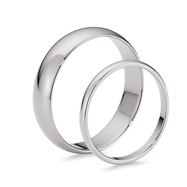 Silber Flacher Ehering SET, Männer / Frauen Hochzeit Verlobungsringe, passender Ehering, Eternity Ring, Versprechen Ringe, Gravur benutzerdefinierte Ring