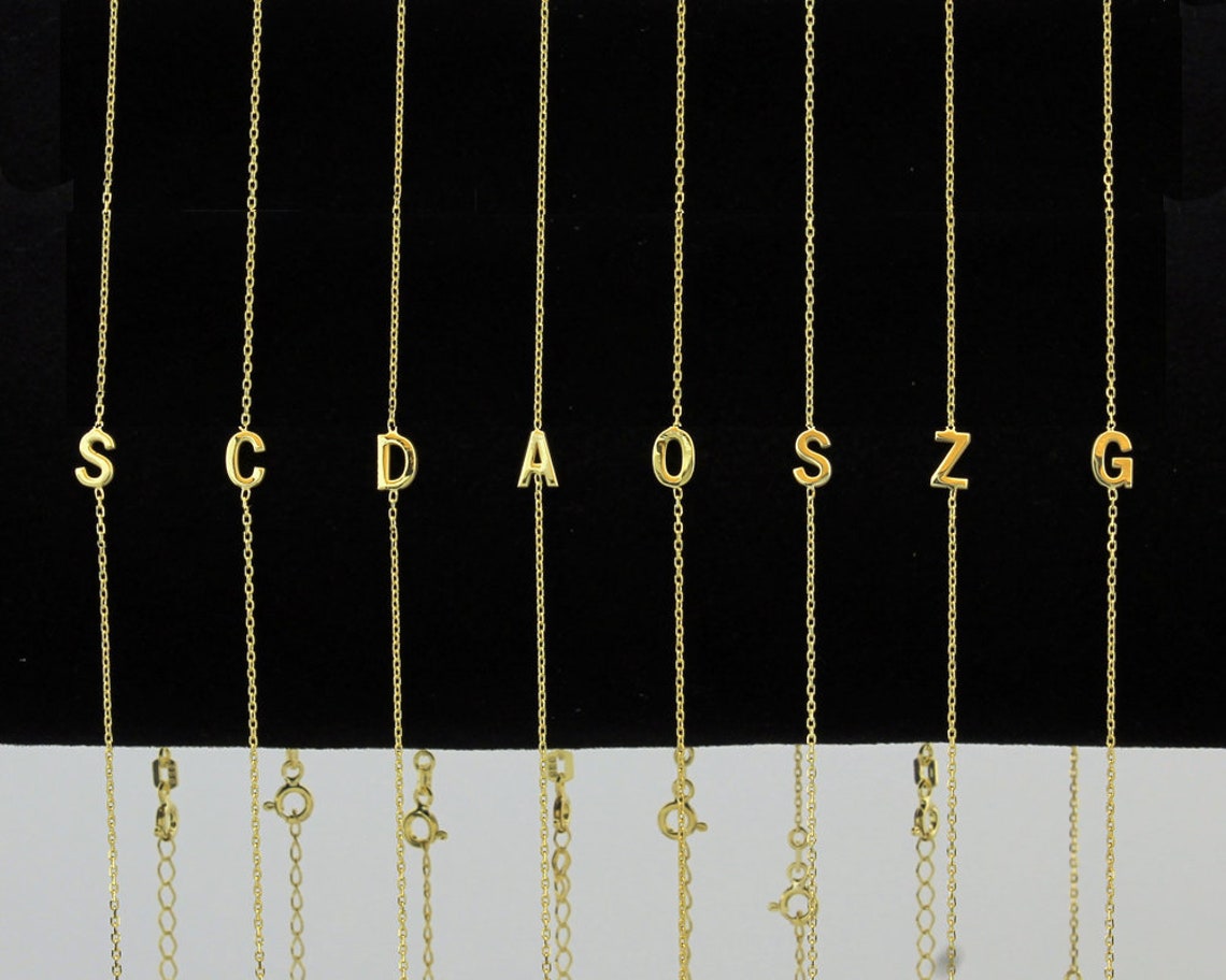 Sideways Initial Necklace Initial Necklace Personalized Etsy