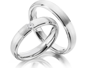 Design piatto 925 /Set di anelli per coppia/Set di anelli con pietre preziose/Anello di promessa per coppia/Anello inciso e personalizzato/Set di fedi nuziali/Anello Eternity