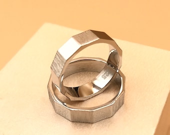 Ensemble de bagues de couple Dodécagone, bague de couple en argent 925K, sa bague de promesse pour couple, graver une bague personnalisée, ensemble de bagues de mariage, bague d'éternité