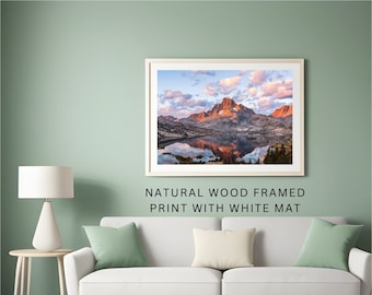 Natural Wood Framed Banner Peak Sunset Print: Thousand Island Lake, Sierra Nevada