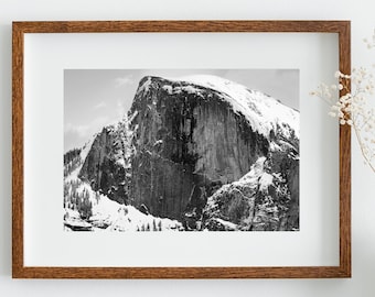 Yosemite Half Dome Winter Print: Black and White Fine Art