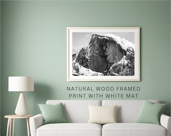 Yosemite Half Dome Print: Winter Landscape, Black and White, Wood Frame