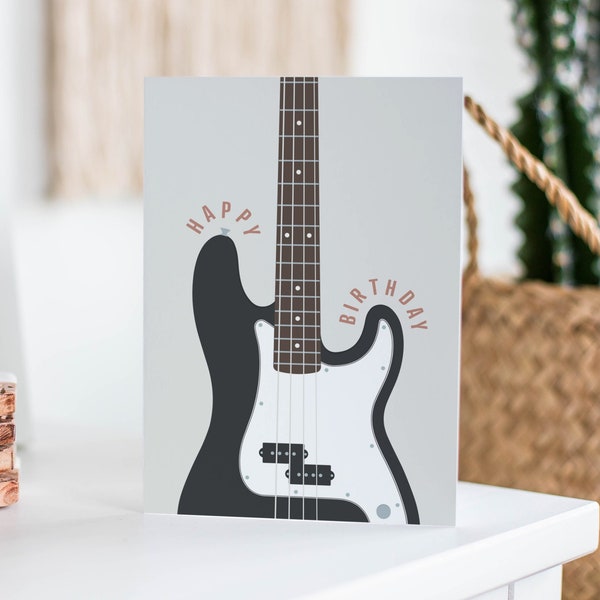 Carte d'anniversaire Fender Bass - Guitare basse de précision, carte instrument rétro, cadeau pour guitariste, joyeux anniversaire, carte de voeux pour musicien, A5