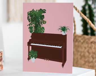 Upright Piano Houseplant Card - Music Birthday Card, Gift for Musician, Greetings Card, Music Lover Gift, Botanical Plant Card, Giclée A5