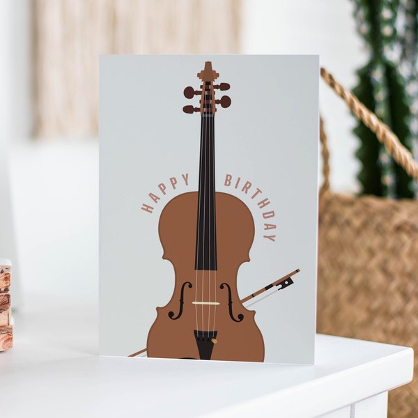 Violin Birthday Card - Cello Instrument Card, Music Composer, Gift for Musician, Happy Birthday, Music Greetings Card, A5