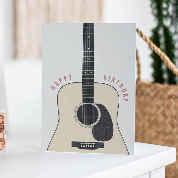 Acoustic Guitar Birthday Card - Gift for Guitarist, Martin Guitars, Retro Instrument Card, Happy Birthday, Musician Greetings Card, A5