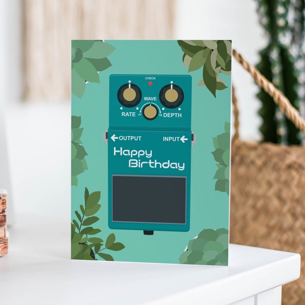 Guitar Pedal Birthday Card - Gift for Guitarist, Music lover Gift, Musical Happy Birthday, Houseplant Card, Greetings Card, A5