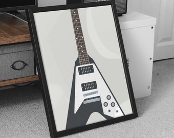 Flying V Guitar Print - Gibson Electric Guitar, Guitarist Music Poster, Musical Instrument Art, Music Studio Decor, Gift for Musician