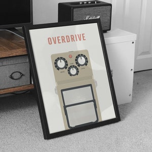 Guitar Overdrive Pedal Print - Tube Screamer Music Poster, Guitar Effects Pedal, Guitarist Music Studio Art, Musical Instrument