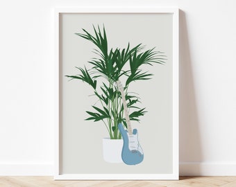 Electric Guitar Houseplant Print - Guitarist Music Poster, Silver Sky Stratocaster Art, Music Studio, Gift for Musician, Musical Instrument