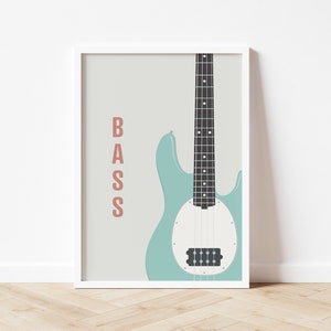 Bass Guitar Print - Stingray Bass Music Poster, Musical Instrument Art, Bass Player, Music Studio Decor, Gift for Musician