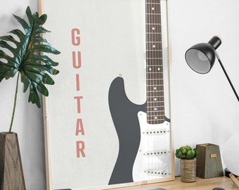 Electric Guitar Print - Stratocaster Music Poster, Guitarist Poster, Strat Guitar, Music Studio Art, Gift for Musician, Musical Instrument