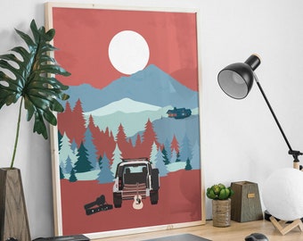 Guitar Travel Poster - Acoustic Guitar Print, Music Poster, Landrover Print, Gift for Musician, Music Wall Art, National Park Print