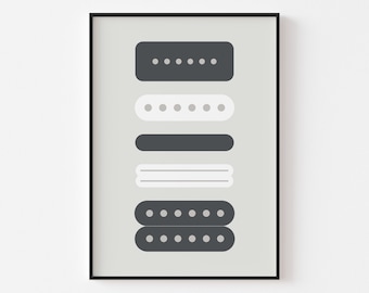 Guitar Pickups Print - Guitarist Music Poster, Instrument Art, Single Coil, Humbucker Pickup, Music Studio Decor, Gift for Musician