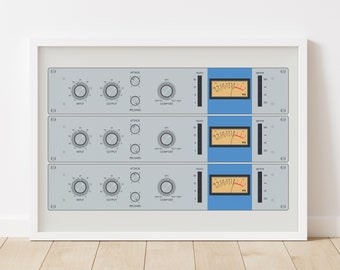 Blue Stripe Compressor Print - Music Producer Poster, Limiter Module Print, Music Studio Decor, Audiofile Poster, Gift for Musician