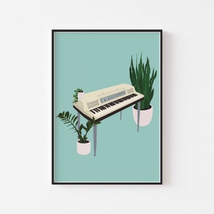 Electric Piano Houseplant Print - Wurlitzer Model 200, Music Poster, Musical Instrument, Keyboard Art, Music Studio, Botanical Art Print