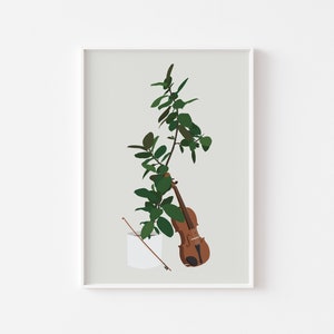 Violin Houseplant Print - Classical Music Poster, Violinist Art, Instrument Wall Art, Gift for Musician, Studio Decor, Botanical Art