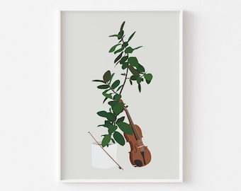 Violin Houseplant Print - Classical Music Poster, Violinist Art, Instrument Wall Art, Gift for Musician, Studio Decor, Botanical Art