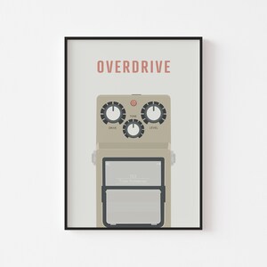 Pu&ograve; includere: Un pedale per chitarra overdrive beige con la scritta "OVERDRIVE" in rosa in alto. Il pedale ha tre manopole etichettate "DRIVE", "TONE" e "LEVEL". Il testo "TS9 Tube Screamer" &egrave; stampato sul pedale.