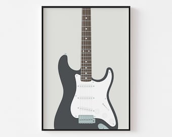 Stratocaster Guitar Print - Guitarist Music Poster, Electric Guitar Wall Art, Musical Instrument Art, Music Studio Decor, Gift for Musician