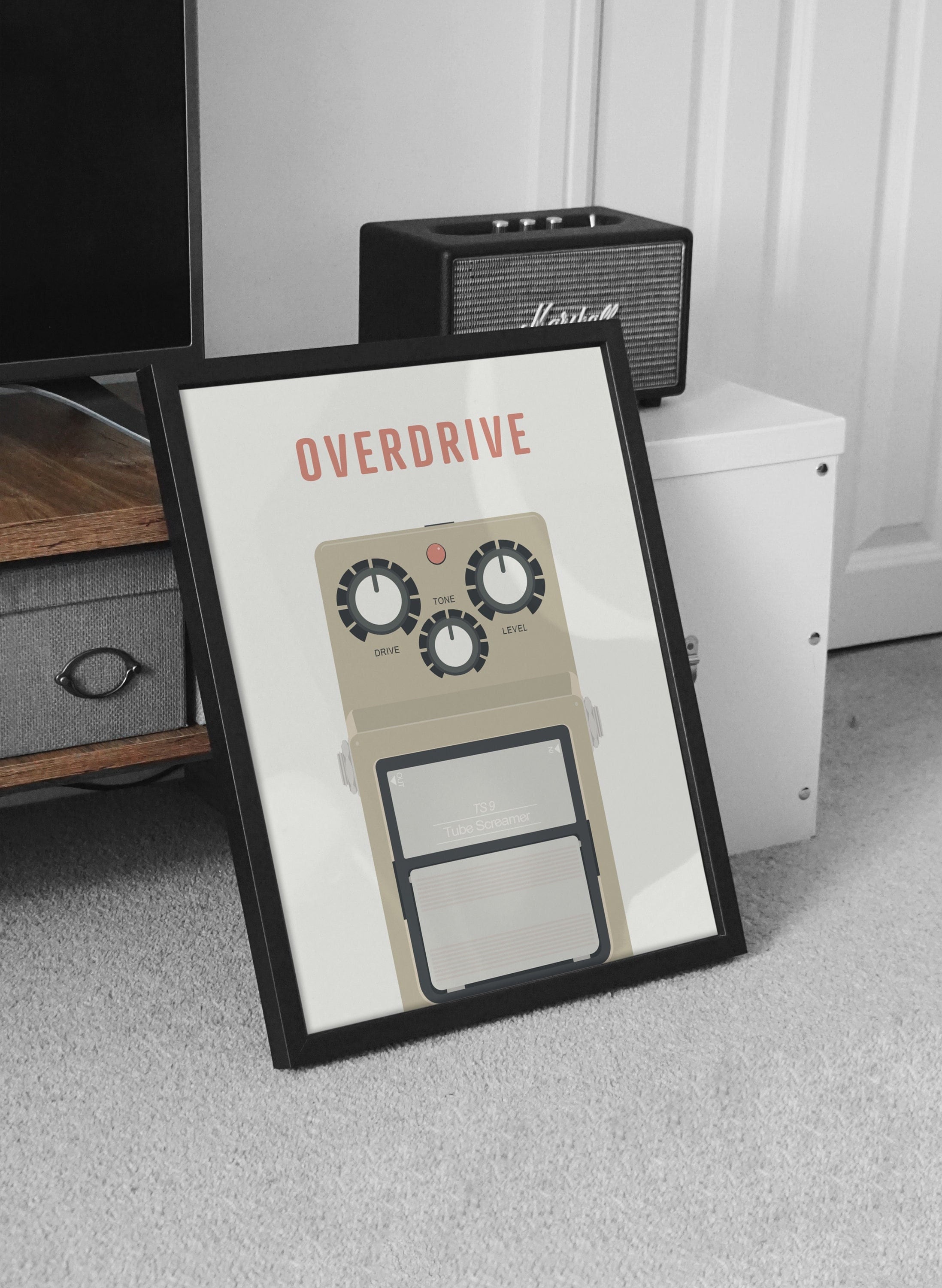 Guitar Overdrive Pedal Print - Tube Screamer Music Poster, Guitar Effects Pedal, Guitarist Music Studio Art, Musical Instrument