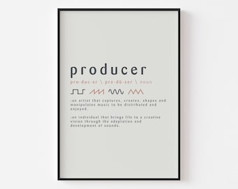 Producer Definition Print - Music Producer Poster, Synthesizer Waveforms, Music Studio Decor, Gift for Musician