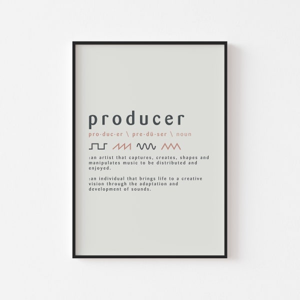 Producer Definition Print - Music Producer Poster, Synthesizer Waveforms, Music Studio Decor, Gift for Musician