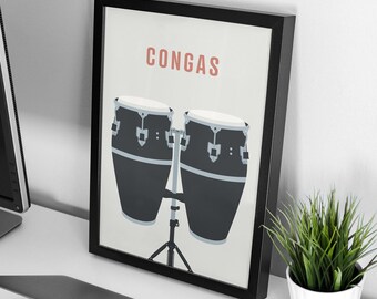 Conga Drum Print - Congas Music Poster, Percussion Print, Hand Drum, Musical Instrument Art, Music Studio Decor, Gift for Musician