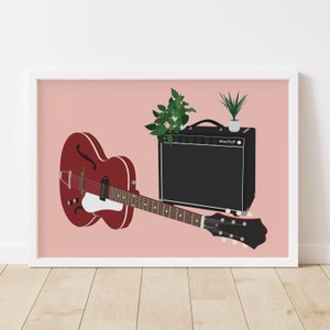 Guitar & Amp Houseplant Print - Guitarist Music Poster, Electric Guitar Art, Music Studio Decor, Epiphone Century, Musical Instrument