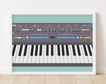Synth Keyboard Print - Synthesizer Music Poster, Juno 106, Music Producer Wall Art, Music Studio Decor, Musical Instrument