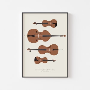 String Section Print - Violin, Viola, Cello, Double Bass Instrument Poster, Music Composer, Music Studio, Violinist Art, Gift for Musician
