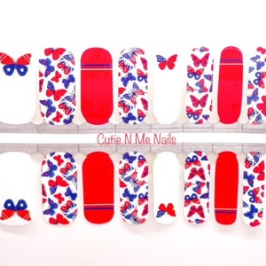 Red White Blue Butterflies/ 4th of July/ 100% Nail Polish Wraps/ Nail Strips