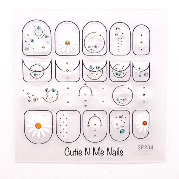 Colored Jewels White Daisies 3D Nail Decals/ Nail Stickers