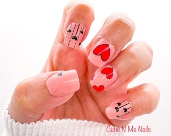 Dangling Valentine Hearts/ 100% Nail Polish Wraps/ Nail Strips