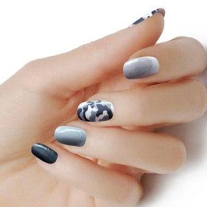 Gray Camo Mixed Gloss Finish/ 100% Nail Polish Wraps/ Nail Strips