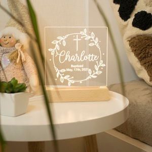 Personalized baptism gift for baby girl from godparents, Catholic prayer night light, Christening present for new baby boy