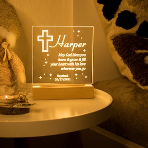 Baby baptism gift night light - Personalized LED plaque with name & prayer