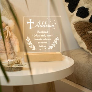Personalized Godparent Baptism Gift: Custom Engraved Wooden Night Light