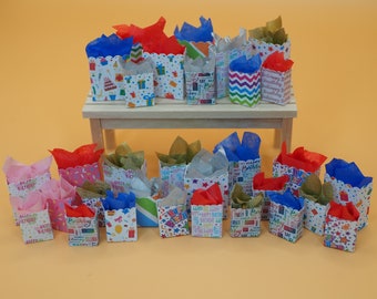 Miniature Gift Bags | Miniature Bag | Birthday Miniatures | Miniatures | Dollhouse Miniatures | Miniature Birthday Gift Bags 1:12 Scale