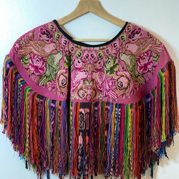 Artisanal fringe cropped cape/ Chalinas/ Boho Fringe Cape