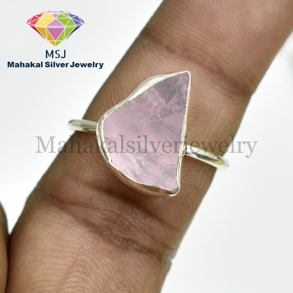 Raw Rose Quartz Ring Sterling Silver Rose Quartz Wedding